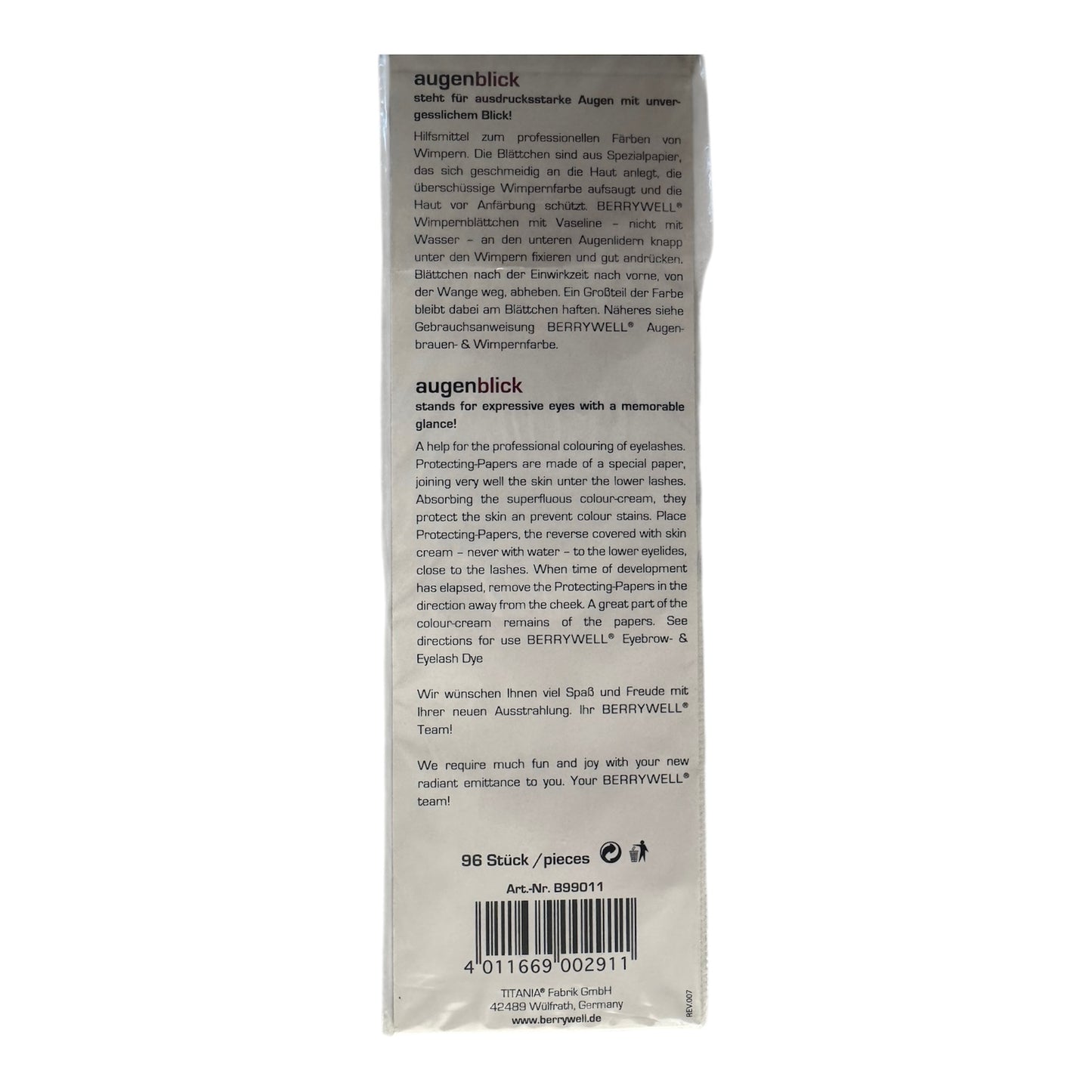 Berrywell Eyelash Tint Protection Paper Booklet